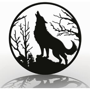 DIMARONGTON Wolf Wall Decor - 12x12 Metal Art Wolf Decor - Wolf Home Decor - Monogram Outdoor Wall Decor - Black Wolf Wall Art Decor