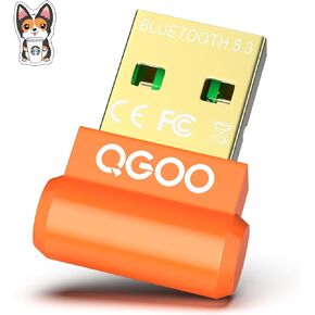 محول بلوتوث USB للكمبيوتر الشخصي - QGOO Bluetooth Dongle 5.3 EDR، مستقبل بلوتوث لاسلكي للكمبيوتر المكتبي والكمبيوتر المحمول بلوتوث Windows 8.1/10/11 (orange-018)