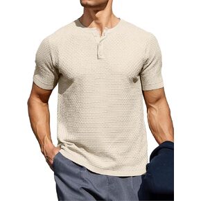 قمصان Zaitun الرجالية المحبوكة من Henley، قمصان كاجوال بأكمام قصيرة
