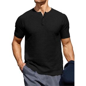 Zaitun Men's Knit Henley Shirts Business Casual Dress Shirts Short Sleeve Sweaters
