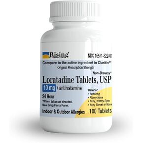 Rising Pharma Allergy Relief - Loratadine Tablets 10mg - Antihistamine, Allergy Relief Product - 100 Tablets