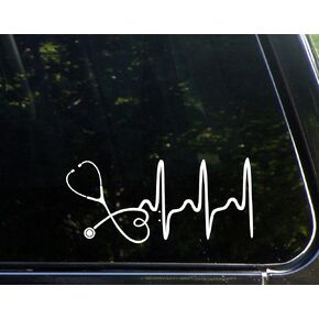 Stethoscope -Doctor- Nurse -Heart - 8" x 3 3/4" - Vinyl Die Cut Decal/Bumper Sticker for Windows, Trucks, Cars, Laptops, Macbooks, Etc.