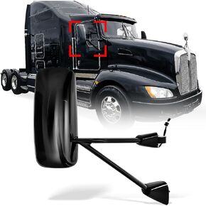 Black Door Mirror Assembly for Kenworth T660 T270 T370 T440 T470 T800 T600, Rear View Truck Mirror with Black Housing, Passenger Side