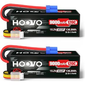 HOOVO 4S Lipo Battery 15.2V 9000mAh 120C RC Battery High Voltage Hard Case EC5 Plug Compatible for RC Cars Boats Trucks Buggies Drones RC Vehicles 2 Pack