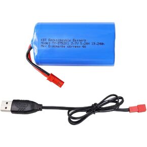 KBT 3.7 Volt 5200mAh Li-ion Rechargeable Battery Pack for RC Car, JST-2Pin Plug 3.7 Volt Lithium-ion Battery with RC Battery Charger for RC Truck, RC Boat, RC Stunt Car