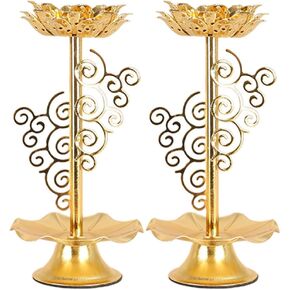 FOMIYES Home Decoration Ghee Lamp Butter Lamp Holder Flower Votive Tealight Holder 2pcs Golden Cup Candle Holder Tibetan Brass Oil Lamp Buddhist Altar Supplies for Temples Home Decor