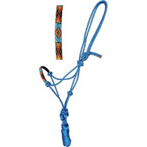 CHALLENGER Nylon Horse Braided Rope Halter Beaded Noseband w/Lead Rope 606RT08
