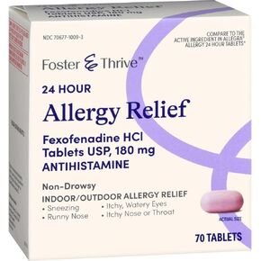 Foster & Thrive 24 Hour Allergy Relief, Non-Drowsy, All Day Rellief of Indoor & Outdoor Allergies, Fexofenadine Hydrochloride Tablets, 180 mg (1)