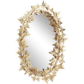 Deco 79 Metal Butterfly Room Wall Mirror Oval 3D Entryway Mirror, Wall Mounted Mirror 19" x 5" x 33", Gold
