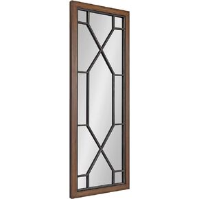 Kate and Laurel Mavis Traditional Framed Window Wall Mirror, 16 x 42, Black, Tall Natural Iron Classic Windowpane Decorative Mirror with Geometric Metal Overlay