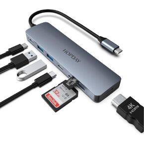 USB C Hub 7 Ports, USB C Adapter with Dual Display 4K HDMI, USB A&C 3.0, 100W PD, SD/TF Card Reader USB C Dongle, Multiport Hub for Type C Laptop and Tablet