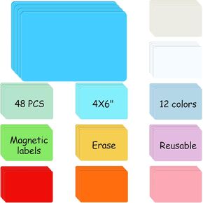 48 Pcs Dry Erase Magnetic Labels 4 x 6 Inch, Reusable Magnetic Name Tags Blank Name Magnets Multipurpose Name Tag Stickers Colorful Magnetic Strips for Whiteboard Locker School Office (Mixed Color)