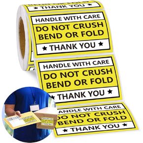 Do not Crush Bend or Fold Warning Sticker 2X3 inch Yellow Handle with Care Shipping Labels Do Not Bend Fragile Mailing Labels for Packages Boxes Inventory 300 Pcs Per Roll