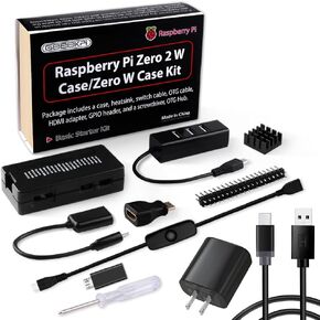 GeeekPi Pi Zero 2 W Case Kit with Pi Zero 2 W Case, Power Supply, Heatsink, 20Pin GPIO Header, 4 Port USB Hub, ON/Off Switch Cable for Pi Zero 2 W/Pi Zero W/Pi Zero
