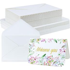 50 Set 140lb Blank Watercolor Cards with Envelopes, Heavyweight 100% Cotton 300gsm Watercolor Postcards Bulk, Foldable 4 x 6 Inch Greeting Cards Making for Christmas Wedding Birthday Invitations