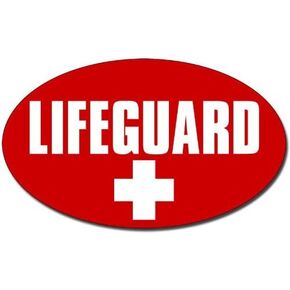 RED Oval Lifeguard Sticker (Beach Pool Life Guard Swim Swimmer Safety Vinyl Save (3 x 5 inch)