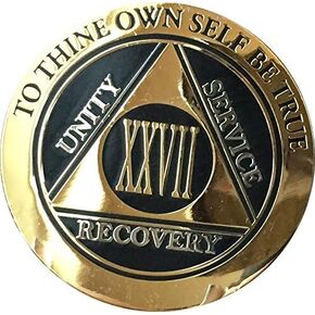 RecoveryChip 27 Year AA Medallion Elegant Black Gold Silver Bi-Plated Alcoholics Anonymous Chip