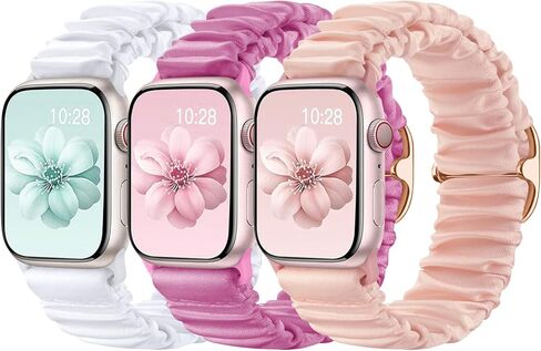 Satin Stretch Band Compatible with Apple Watch Bands for Women 38mm 40mm 41mm 42mm 44mm 45mm 49mm, Soft Smooth Cloth Elastic Solo Loop Bracelet Straps for iWatch SE Series 9 8 7 6 5 4 3 2 1 in Saudi Arabia