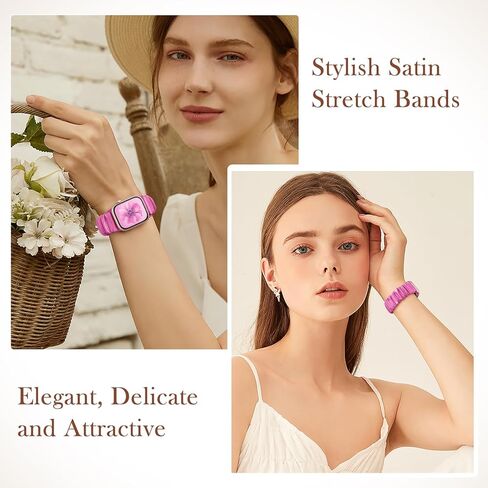 Satin Stretch Band Compatible with Apple Watch Bands for Women 38mm 40mm 41mm 42mm 44mm 45mm 49mm, Soft Smooth Cloth Elastic Solo Loop Bracelet Straps for iWatch SE Series 9 8 7 6 5 4 3 2 1 in Saudi Arabia