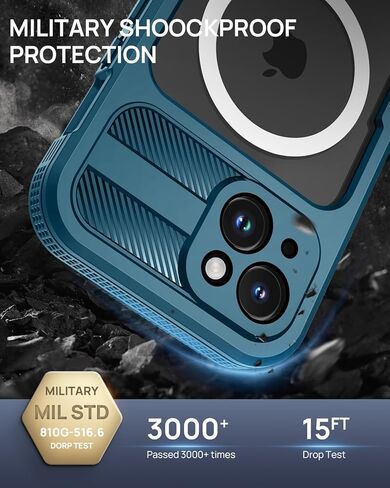 Lanhiem Magnetic for iPhone 15 Pro Max Case, IP68 Waterproof Dustproof Case, [Compatible with Magsafe] [Built-in Screen Protector] Full Body Heavy Duty Rugged Phone Cover 6.7 inch, Black/Clear in Saudi Arabia