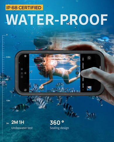 Lanhiem Magnetic for iPhone 15 Pro Max Case, IP68 Waterproof Dustproof Case, [Compatible with Magsafe] [Built-in Screen Protector] Full Body Heavy Duty Rugged Phone Cover 6.7 inch, Black/Clear in Saudi Arabia