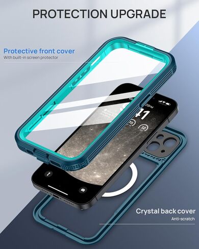 Lanhiem Magnetic for iPhone 15 Pro Max Case, IP68 Waterproof Dustproof Case, [Compatible with Magsafe] [Built-in Screen Protector] Full Body Heavy Duty Rugged Phone Cover 6.7 inch, Black/Clear in Saudi Arabia