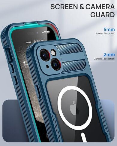 Lanhiem Magnetic for iPhone 15 Pro Max Case, IP68 Waterproof Dustproof Case, [Compatible with Magsafe] [Built-in Screen Protector] Full Body Heavy Duty Rugged Phone Cover 6.7 inch, Black/Clear in Saudi Arabia