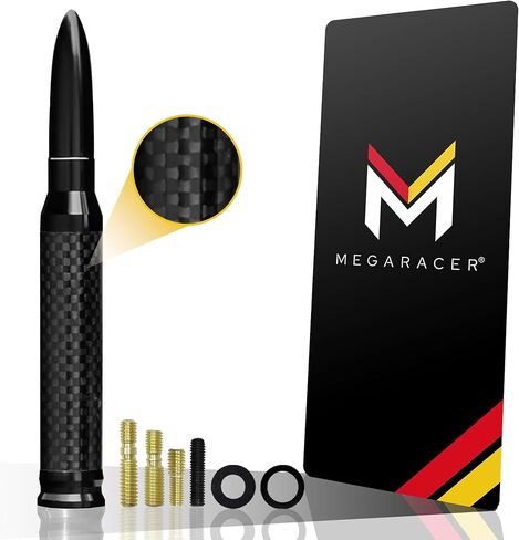 هوائي Mega Racer 50 Cal Bullet - ألياف الكربون الأسود 5.5 بوصة متوافق مع AM/FM مناسب عالمي للسيارات، ألومنيوم صلب بتصميم مضاد للسرقة وآمن لغسل السيارة in Kuwait