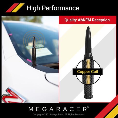 هوائي Mega Racer 50 Cal Bullet - ألياف الكربون الأسود 5.5 بوصة متوافق مع AM/FM مناسب عالمي للسيارات، ألومنيوم صلب بتصميم مضاد للسرقة وآمن لغسل السيارة in Kuwait