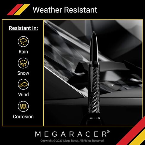 هوائي Mega Racer 50 Cal Bullet - ألياف الكربون الأسود 5.5 بوصة متوافق مع AM/FM مناسب عالمي للسيارات، ألومنيوم صلب بتصميم مضاد للسرقة وآمن لغسل السيارة in Kuwait
