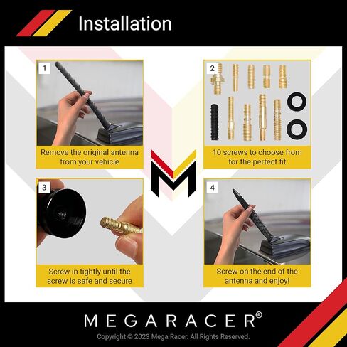 هوائي Mega Racer 50 Cal Bullet - ألياف الكربون الأسود 5.5 بوصة متوافق مع AM/FM مناسب عالمي للسيارات، ألومنيوم صلب بتصميم مضاد للسرقة وآمن لغسل السيارة in Kuwait