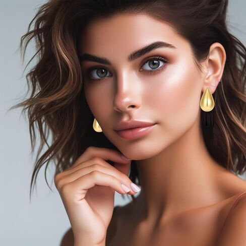 3 Pairs Hoop Earrings Set with Gold and Silver Plated | 18K Gold Plated 26mm Waterdrop Hollow Open Hoops | 14K Gold Plated 30mm Tube Hoops |14mm Huggie Hoops Fashion Jewelry Earrings in Saudi Arabia