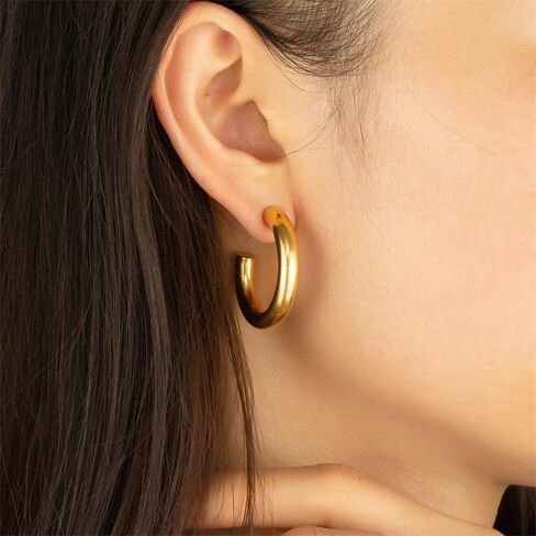 3 Pairs Hoop Earrings Set with Gold and Silver Plated | 18K Gold Plated 26mm Waterdrop Hollow Open Hoops | 14K Gold Plated 30mm Tube Hoops |14mm Huggie Hoops Fashion Jewelry Earrings in Saudi Arabia