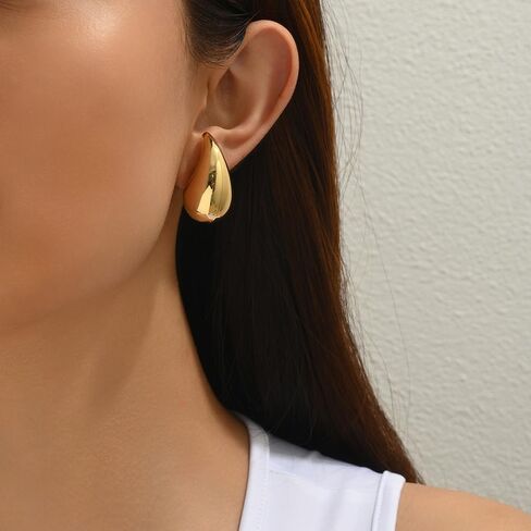 3 Pairs Hoop Earrings Set with Gold and Silver Plated | 18K Gold Plated 26mm Waterdrop Hollow Open Hoops | 14K Gold Plated 30mm Tube Hoops |14mm Huggie Hoops Fashion Jewelry Earrings in Saudi Arabia