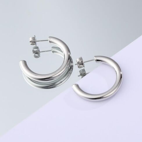 3 Pairs Hoop Earrings Set with Gold and Silver Plated | 18K Gold Plated 26mm Waterdrop Hollow Open Hoops | 14K Gold Plated 30mm Tube Hoops |14mm Huggie Hoops Fashion Jewelry Earrings in Saudi Arabia