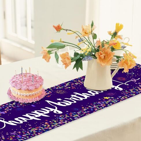 Happy Birthday Table Runners,Purple Confetti Dot Birthday Table Runner Purple Birthday Table Linens for Dining Party Decorations Birthday Party Table Decor 13x72 Inch in Saudi Arabia