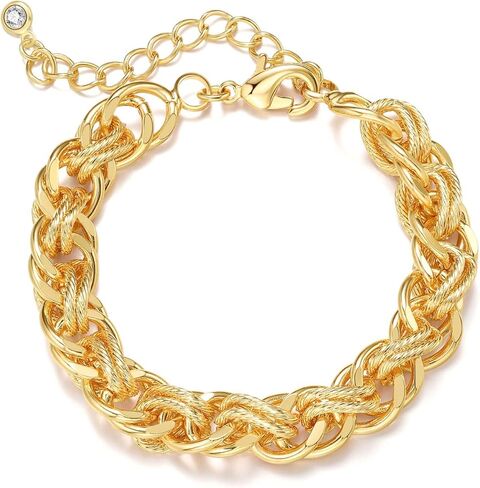 Chunky Gold Bracelets for Women 14K Gold Plated Link Bracelet Dainty Thick Chain Bracelets for Women Trendy Gold Jewelry in Kuwait
