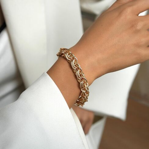 Chunky Gold Bracelets for Women 14K Gold Plated Link Bracelet Dainty Thick Chain Bracelets for Women Trendy Gold Jewelry in Kuwait