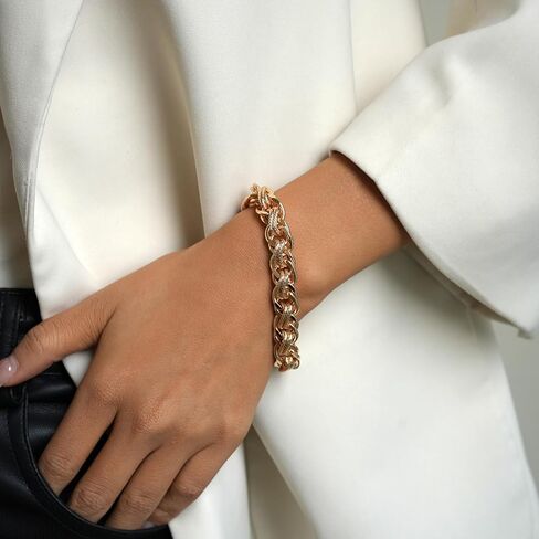 Chunky Gold Bracelets for Women 14K Gold Plated Link Bracelet Dainty Thick Chain Bracelets for Women Trendy Gold Jewelry in Kuwait