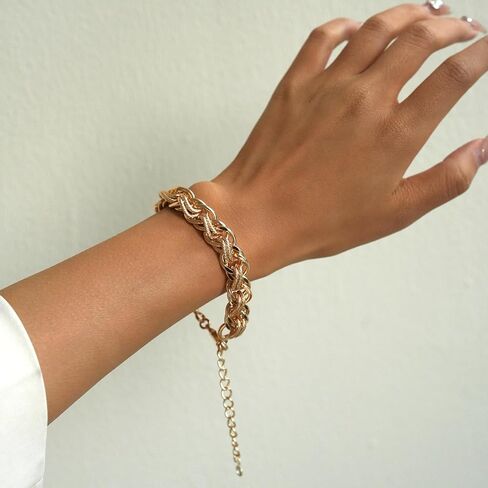 Chunky Gold Bracelets for Women 14K Gold Plated Link Bracelet Dainty Thick Chain Bracelets for Women Trendy Gold Jewelry in Kuwait