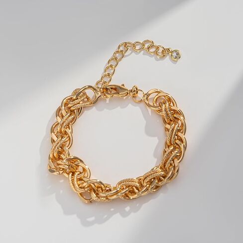 Chunky Gold Bracelets for Women 14K Gold Plated Link Bracelet Dainty Thick Chain Bracelets for Women Trendy Gold Jewelry in Kuwait