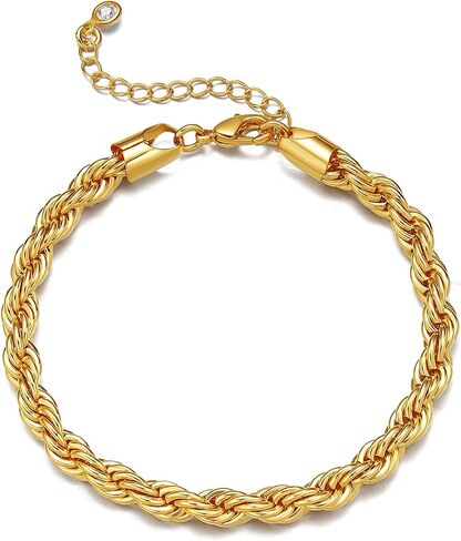 Chunky Gold Bracelets for Women 14K Gold Plated Link Bracelet Dainty Thick Chain Bracelets for Women Trendy Gold Jewelry in Saudi Arabia