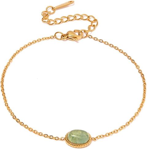 YMOLBE 14K Gold Plated Jade Green Natural Stone,Adjustable Chain Gold Bracelets for Women in Kuwait