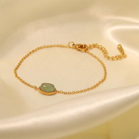YMOLBE 14K Gold Plated Jade Green Natural Stone,Adjustable Chain Gold Bracelets for Women in Kuwait