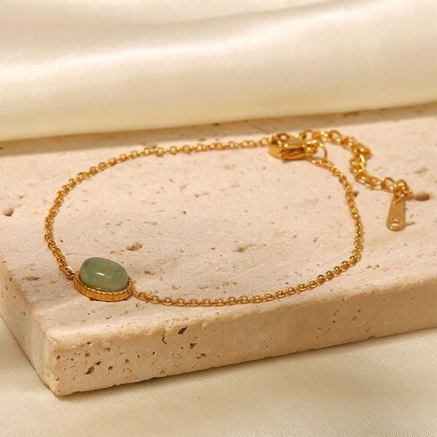 YMOLBE 14K Gold Plated Jade Green Natural Stone,Adjustable Chain Gold Bracelets for Women in Kuwait