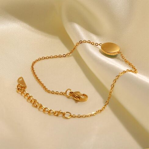 YMOLBE 14K Gold Plated Jade Green Natural Stone,Adjustable Chain Gold Bracelets for Women in Kuwait