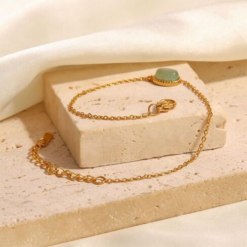 YMOLBE 14K Gold Plated Jade Green Natural Stone,Adjustable Chain Gold Bracelets for Women in Kuwait