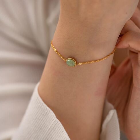 YMOLBE 14K Gold Plated Jade Green Natural Stone,Adjustable Chain Gold Bracelets for Women in Kuwait