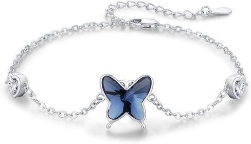 Butterfly Bracelet for Women 925 Sterling Silver Blue Butterfly Crystal Bracelet Adjustable Jewelry Graduation Birthday Gifts for Butterfly Lovers Friends Sister in Kuwait