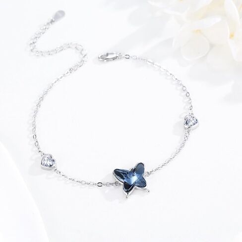 Butterfly Bracelet for Women 925 Sterling Silver Blue Butterfly Crystal Bracelet Adjustable Jewelry Graduation Birthday Gifts for Butterfly Lovers Friends Sister in Kuwait